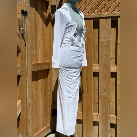 🆕 CHRISTOPHER ESBER 🧿 NWOT Venus Plunge Shirt Maxi Dress, White - Sz AU6 US 2 - Picture 3 of 16